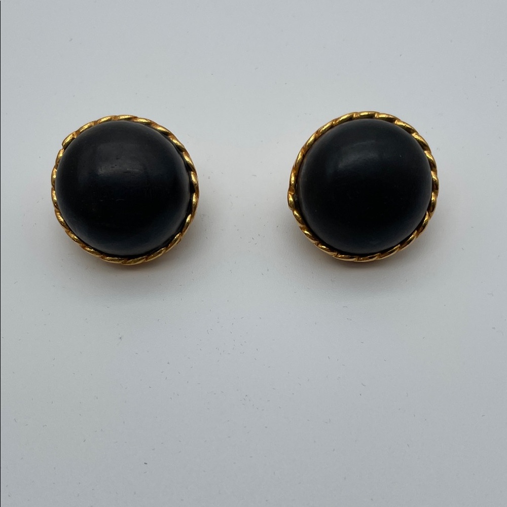 Dominique Aurientis Paris has Black and Gold Round Clip On Earrings